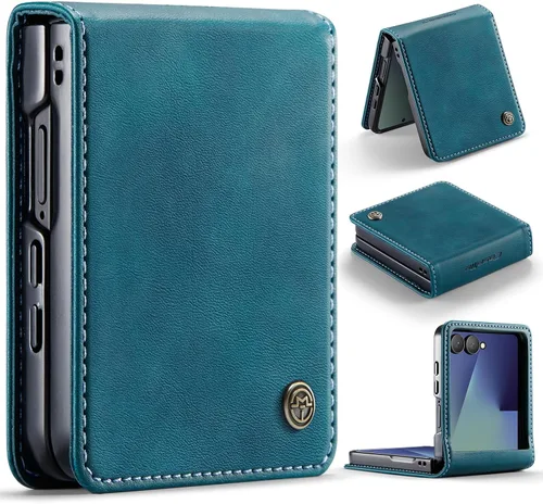 Vista 56 de Funda tipo cartera para Samsung Galaxy Z Flip 7 de piel con tarjetero y función atril, cierre magnético, bloqueo RFID, TPU a prueba de golpes Negro