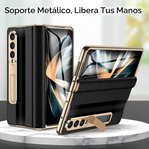 Vista 5 de Funda para teléfono Samsung Galaxy Z Fold 4 [piel auténtica de lujo Premier] [Protección de bisagra de cuerpo completo]