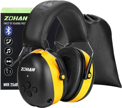 Vista 8 de ZOHAN 037 Auriculares de protección auditiva Bluetooth con batería recargable de 1500 mAh, NRR 25dB reducción de ruido orejeras con 40 horas de Verde