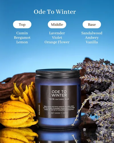 Vista 2 de M&SENSE Ode to Winter - Vela perfumada para el hogar, cera de soja natural, mecha de algodón, aroma de invierno, 7.05 onzas hasta 50 horas de tiempo