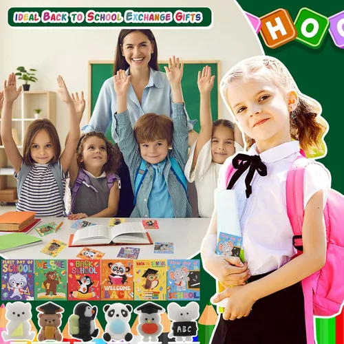Vista 4 de Regalo de regreso a clases para estudiantes, juego de 24 juguetes de animales de bienvenida de regreso a la escuela, con tarjeta, recuerdo de fiesta