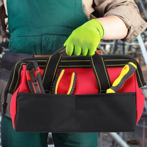 Vista 6 de 2 bolsas de herramientas con base moldeada resistente al agua, múltiples bolsillos, bolsa de herramientas de boca ancha, organizador multifuncional