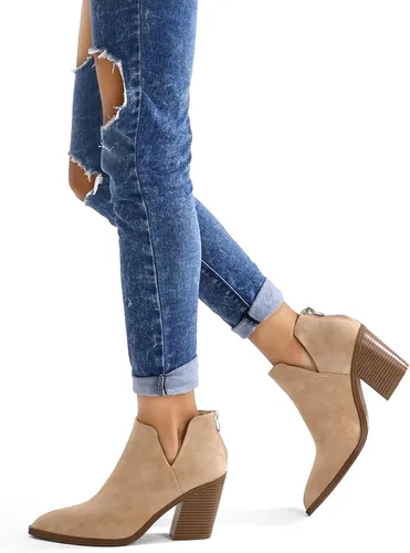 Vista 5 de mysoft Botines para mujer, sin cordones, puntera puntiaguda, gruesos, apilados, de tacón medio