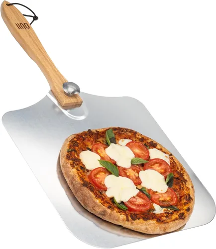 Vista 10 de Pala de Pizza Perforada de 12 x 14 Pulgadas. - Espátula de Metal de Aluminio para Parrilla con Mango Plegable. Accesorios y Herramientas para Horno