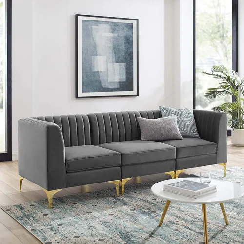 Vista 17 de Modway EEI-3983-GRY Triumph Channel - Silla esquinera para sofá seccional de terciopelo de alto rendimiento, color gris