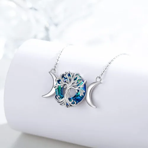 Vista 2 de Triple Moon Goddess Necklace 925 Sterling Silver Tree of Life Pendant Necklace Witch Pendant Wiccan Jewelry Gifts for Women Girls