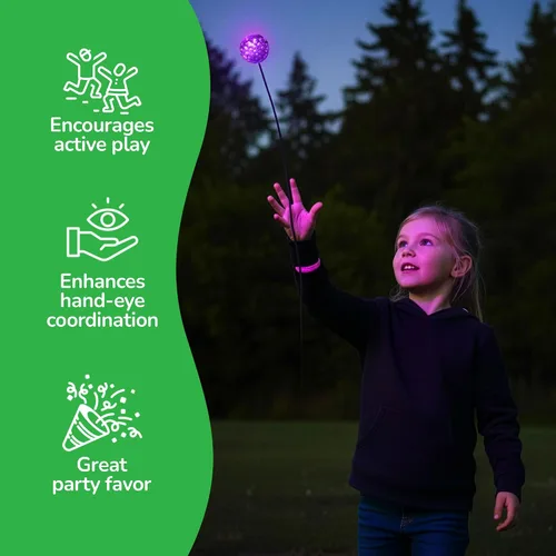 Vista 5 de ArtCreativity Bolas de muñeca de órbita iluminadas, juego de 4, bolas iluminadas con luces intermitentes y cuerda elástica, juguete de bola órbita