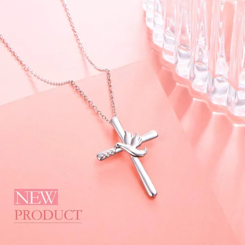 Vista 4 de Collar con colgante de cruz de plata de ley S925 para mujeres y niñas