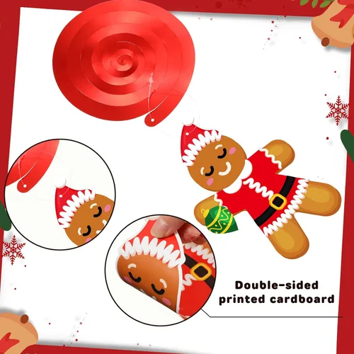 Vista 4 de Namalu 54 piezas de remolinos colgantes de hombre de jengibre de Navidad, decoraciones de hombre de jengibre para fiesta, remolinos colgantes