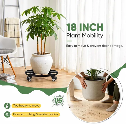 Vista 2 de 18" Round Metal Plant Caddy Rolling Plant Stand with Wheels Heavy Duty 500 lbs Capacity, Lockable Caster, Plant Dolly for Large Planter Pots & Heavy