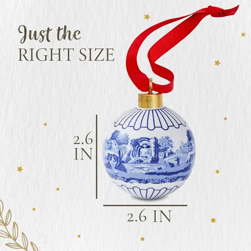 Vista 6 de Spode Bola de Navidad italiana azul, adorno de escena completa con diseño clásico de porcelana azul y blanca, decoración navideña coleccionable