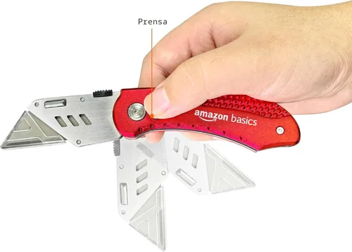 Vista 4 de Amazon Basics Cuchillo utilitario plegable, cuerpo de aluminio ligero, rojo
