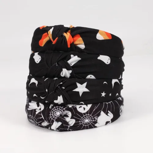 Vista 8 de Ardorchid Diademas de Halloween para mujeres y niñas, esqueleto fantasma, calabaza, telaraña, estrella negra, luna, bandas para el pelo