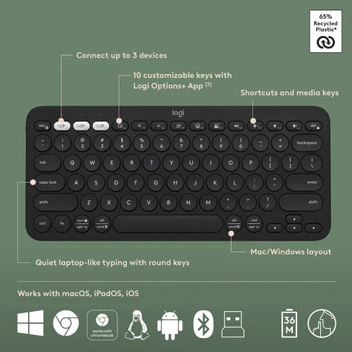 Vista 6 de Logitech Pebble 2 Combo, teclado inalámbrico y mouse, silencioso y portátil, personalizable, Logi Bolt, Bluetooth, fácil cambio entre dispositivos