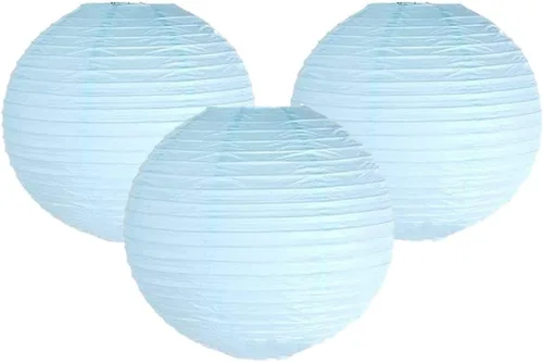 Vista 39 de Paquete de 3 linternas redondas de papel para decoración de boda y fiesta de cumpleaños (azul bebé, 4 pulgadas/3.9 in)