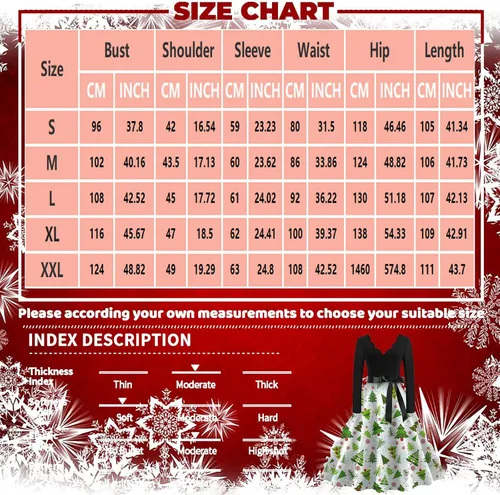 Vista 3 de Women's Christmas Dresses Casual Fashion Print Square Collar Vintage Holiday Dress, S-2XL