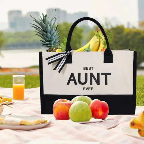 Vista 30 de TOPDesign Personalized Initial Canvas Beach Bag, Monogrammed Gift Tote Bag for Women