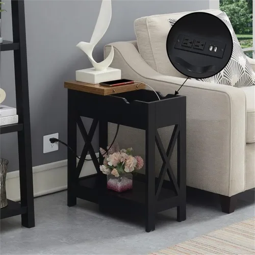 Vista 7 de Convenience Concepts Oxford - Mesa auxiliar abatible con estación de carga de 23.75 pulgadas, moderna mesa de sala de estar con puertos USB y tomas