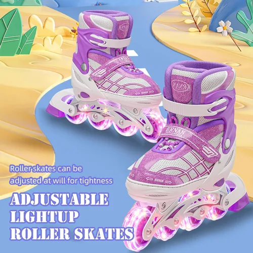Vista 2 de Patines en línea para niñas de 8 a 12 años, patines en línea de doble fila para niños y niñas, patines de 6 a 12 años, patines ajustables con luz
