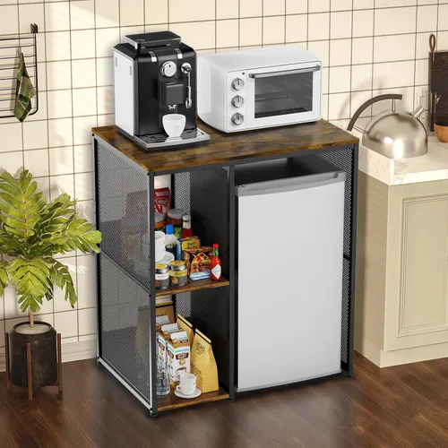 Vista 8 de KirKical - Gabinete de 3 niveles para barra de café con espacio para mini refrigerador, soporte de microondas resistente en color gris rústico