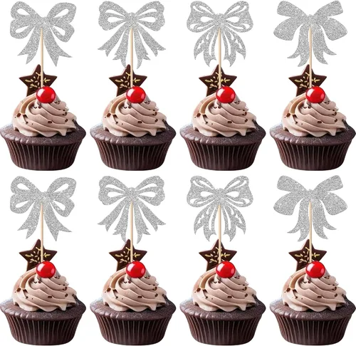 Vista 13 de Paquete de 24 Adornos Navideños Oh Baby para Cupcakes con Sombrero de Navidad con Purpurina, Palillos de Comida para Baby Shower para Niños y Niñas