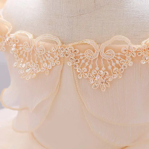 Vista 6 de Vestido de princesa con lentejuelas bordadas con hombros descubiertos y lentejuelas para niñas pequeñas, vestidos de fiesta de dama de honor