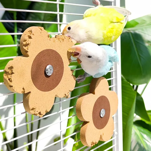 Vista 6 de Juguetes para pájaros, juguete giratorio de corcho para masticar con 2 piezas de repuesto para jaulas, juguetes de periquitos, accesorios de jaula