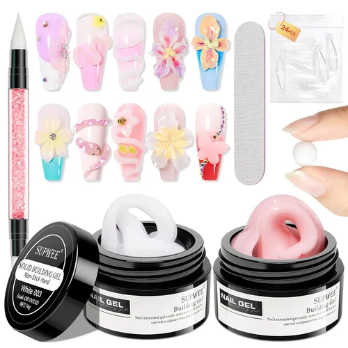 Vista 18 de Gel Constructor Sólido para Uñas - Gel de Arte de Uñas 3D Claro Transparente Antiadherente para Manos para Tallado, Moldeado, Patrones