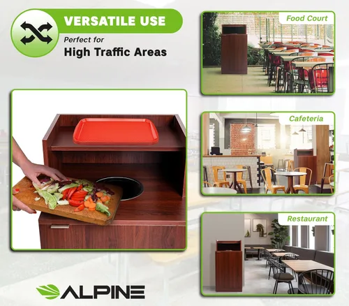 Vista 5 de Alpine Restaurant Trash Bin Cabinet - Commercial Trash Can Garbage Receptacle Indoor with Tray Holder for 32 Gallon Garbage Bin (Mahogany)