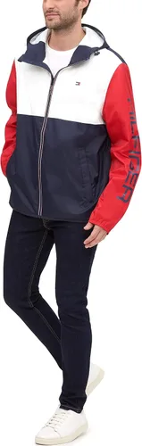 Vista 4 de Tommy Hilfiger - Chaqueta impermeable con capucha para hombre, ligera, para lluvia