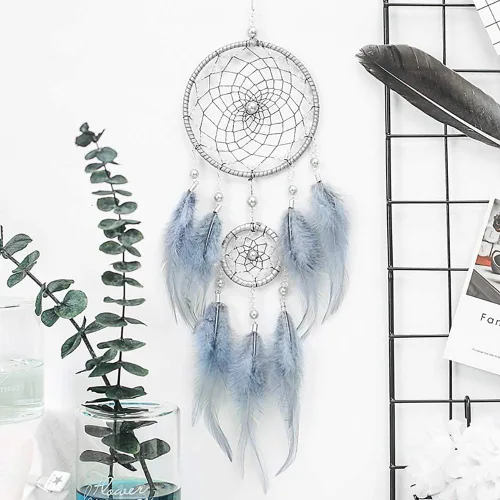 Vista 3 de Kit de bricolaje para hacer atrapasueños, suministros de manualidades de macramé para dormitorio de niños, decoración de pared, guardería, Gris