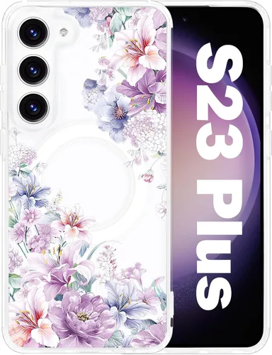 Vista 22 de Funda magnética para Samsung Galaxy S22 Ultra Flower, compatible con MagSafe, patrón floral transparente a prueba de golpes, parte trasera