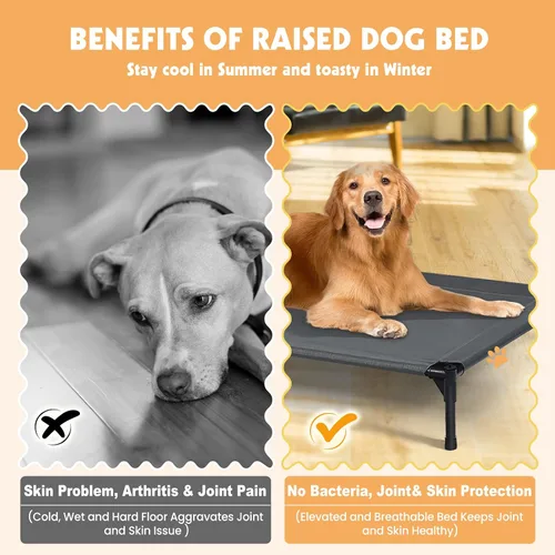 Vista 4 de Camas elevadas para perros, cama elevada para mascotas para interiores y exteriores, cuna portátil para cachorros con malla transpirable, toldo