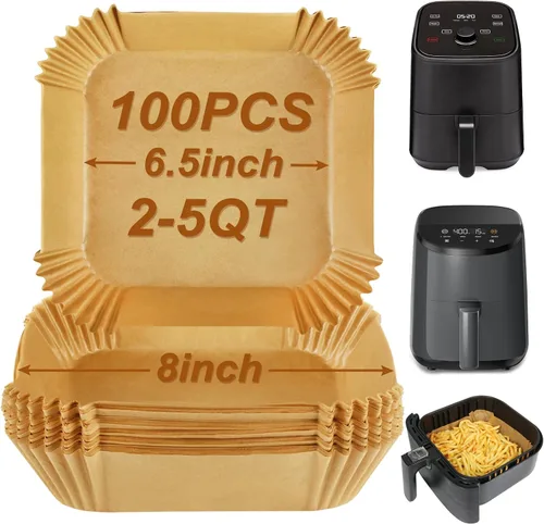 Vista 8 de BYKITCHEN Forros pequeños para freidora de aire de 1 a 3 cuartos de galón, hoja de papel pergamino mini freidora de aire de 5.5 pulgadas, compatible