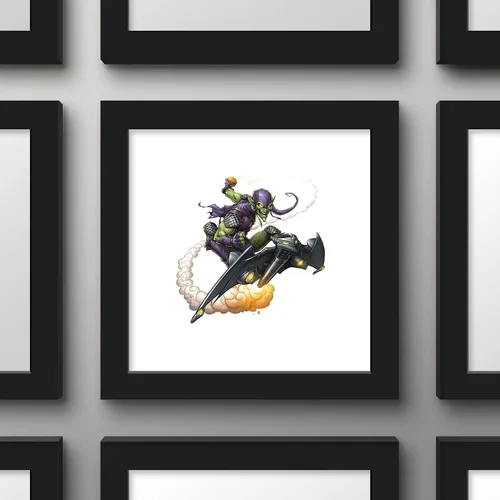 Vista 3 de Trends International Gallery Pops Marvel Comics Spider-Man - Póster de pared de duende verde, 12 x 12 pulgadas, versión enmarcada en negro