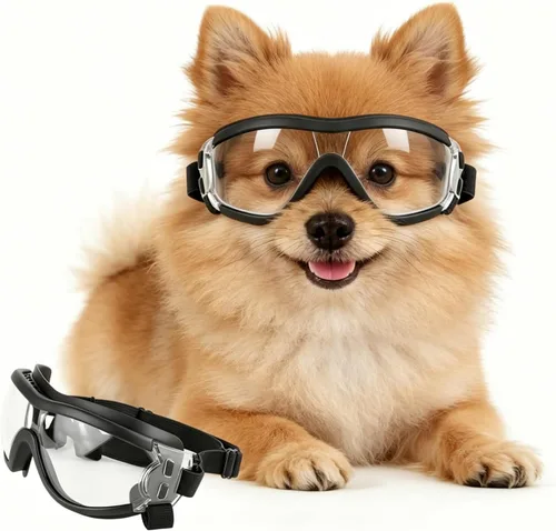 Vista 17 de Gafas de sol para perros de raza media, lentes reemplazables transparentes/negras, protección UV para perros medianos, protección ocular de perro