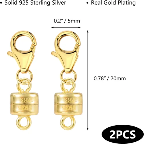 Vista 7 de Cierres y cierres magnéticos para collares, 2 piezas de plata de ley 925 con cierre magnético para collares, convertidor chapado en oro, conector
