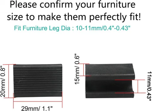Vista 2 de uxcell Pies de muebles de plástico en forma de rectángulo antideslizante patas de silla Punta 12pcs Negro