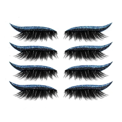 Vista 9 de Pestañas postizas, pestañas postizas de visón, 4 pares/juego de calcomanías delineadoras de ojos, reutilizables, coloridas, belleza, moda, línea