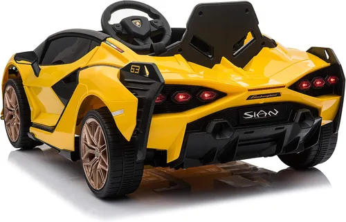 Vista 3 de BEST RIDE ON CARS, Lamborghini Sian - Coche de 12 V para niños, amarillo, con luces LED, bocina, puertas hidráulicas y cinturón de seguridad