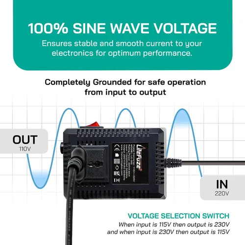 Vista 6 de LiteFuze, convertor de voltaje alto/bajo para viaje. cable EU
