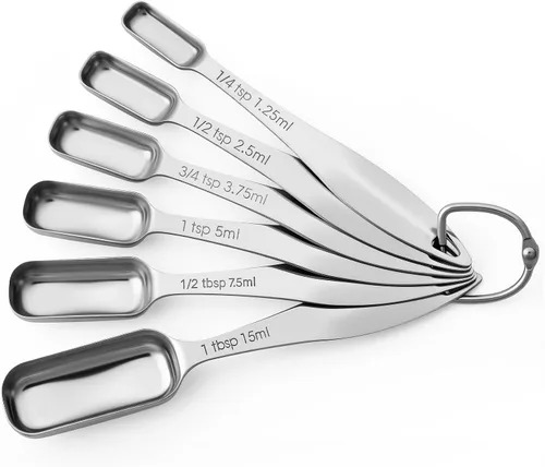 Vista 9 de FANGSUN Cucharas medidoras estrechas de acero inoxidable, cucharas medidoras de metal resistente con mango largo y medidas grabadas, juego de 10