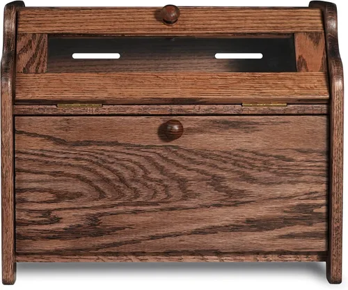 Vista 4 de CONSDAN Panera de madera maciza de roble para encimera de cocina, contenedor de pan de doble capa para almacenamiento de pan, caja de pan de gran