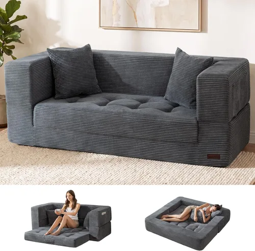 Vista 11 de MAXYOYO Sofá cama plegable, sofá biplaza convertible sin hueso con almohada Negro