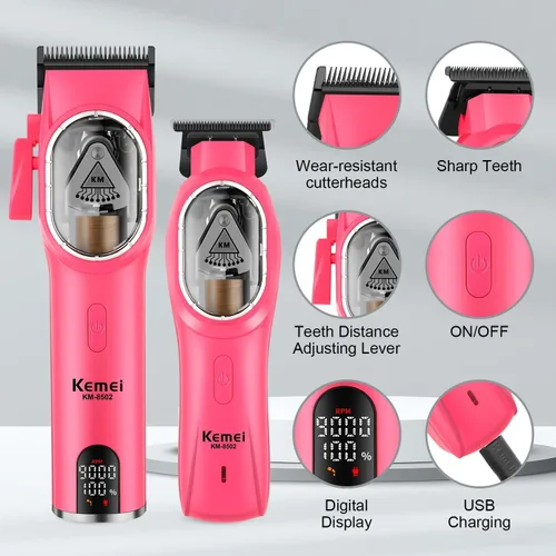 Vista 2 de KEMEI KM-8502 - Juego de cortapelos y recortadora de pelo profesional inalámbrica para hombres, kit de corte de pelo eléctrico de peluquería de 9000