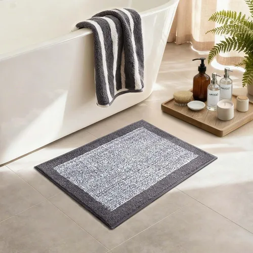 Vista 4 de Alfombras de baño de 17 x 24 pulgadas, antideslizantes, lavables, color gris, para bañera, tapete de baño para baño, tapete suave y absorbente