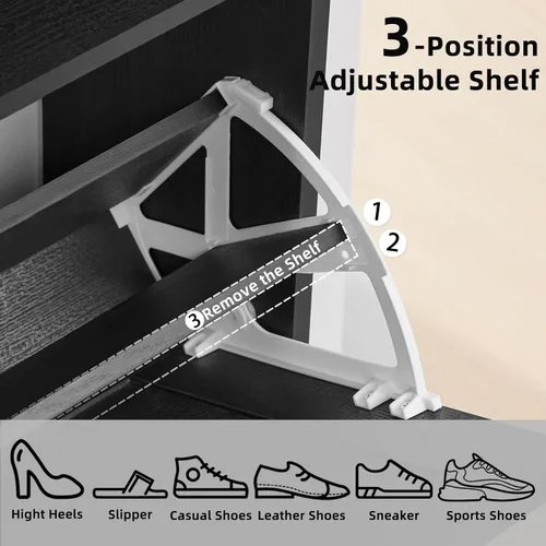 Vista 9 de Joaxswe Gabinete de Almacenamiento de Zapatos con 2 Cajones Abatibles, Organizador Estilo Granja para Entrada, Estante Oculto Estrecho con Patas