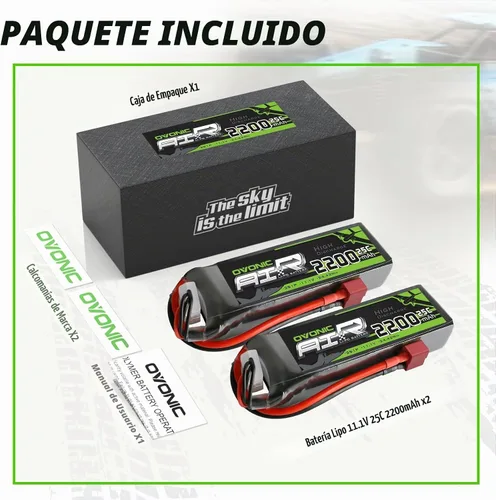 Vista 6 de OVONIC 3S Lipo Battery 25C 2200mAh 11.1V Lipo Batería con conector T estilo Dean para avión RC helicóptero, cuadricóptero RC coche, camión, barco