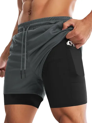 Vista 26 de Aolesy Pantalones cortos de gimnasio para hombre con forro de 5, 7, 9 pulgadas, ligeros, pantalones cortos de malla para entrenamiento, atléticos