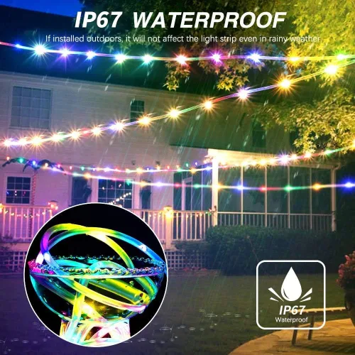 Vista 3 de Tira de luces LED para exteriores, funciona con pilas con control remoto, 8 modos de cambio de color, impermeable, tira de luces LED de 40 pies